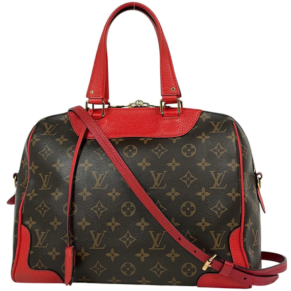 Louis Vuitton Retiro Handbag Monogram Brown Coquelicot Red